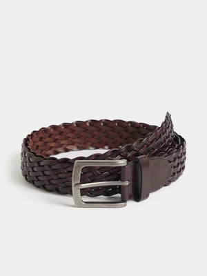 Markham Men's Braided Bonded Brown Leather Belt