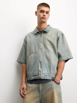 The FIX Men's Vintage Wash Carpenter 100% Cotton Denim Overshirt