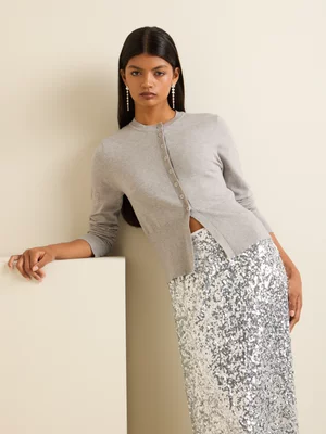 Women's Iconography Split Front Cardigan Grey Melange