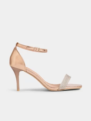 Exact Women's Rose Gold Ankle Strap Heels 