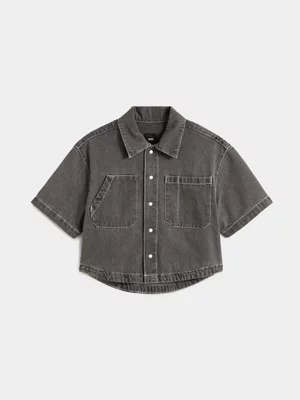 Vans Women's Natalie Button Up Grey Wash Denim Boxy 