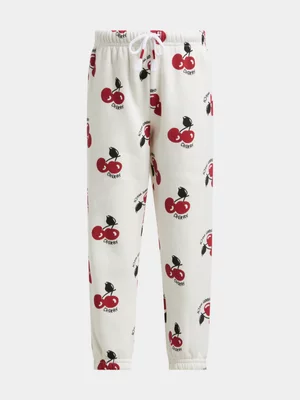 Exact Younger Girl's White Cherry Print Joggers 