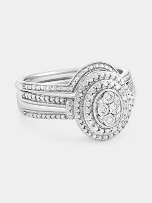 Sterling Silver Lab Grown Diamond Oval Double Halo Twinset Ring