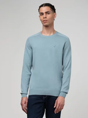 Men's Polo Blue  Boucle Crew Neck Knitwear