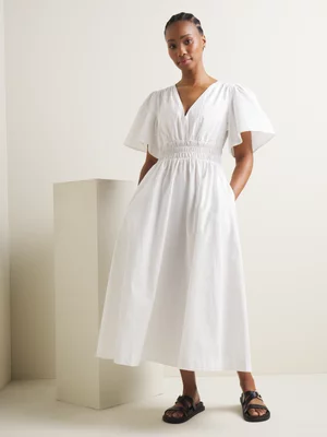 Women's Iconography Cotton Flared Sleeve Midi Dress