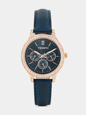 Tempo Rose Plated Green Dial Green Leather Watch