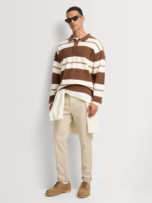 Markham Men's Relaxed Fit Stripe Natural/Ecru Knitwear Golfer