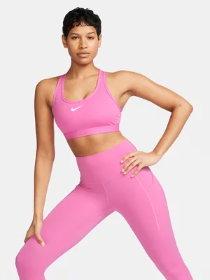 Nike Womens Swoosh Playful Pink/White Sports Bra