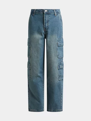 Jet Older Boys Mid Wash Cargo Fashion Denim Pants