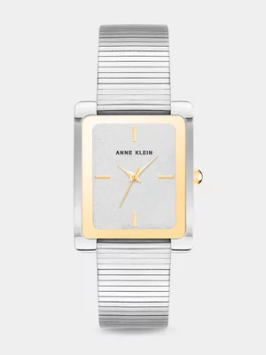 Anne Klein Silver Dial Two-Tone Rectangular Mesh Watch