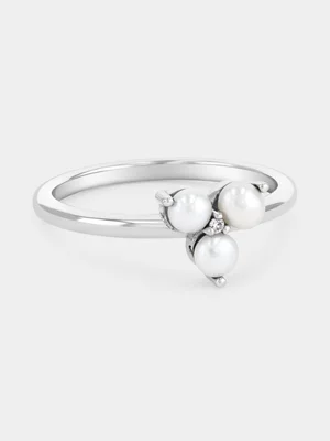 Sterling Silver Lab Grown Diamond & Freshwater Pearl Forever Ring 