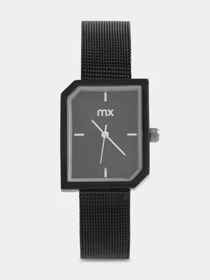 MX Black Plated Black Dial Irregular Rectangle Mesh Watch
