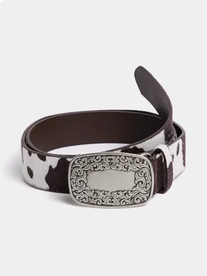 The FIX Women's Brown Cow Print Belt