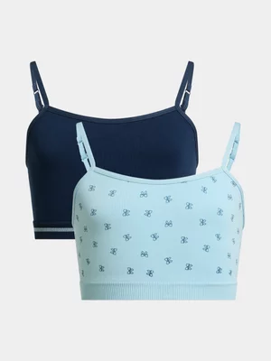 Jet Teen Girls 2-Pack Blue and Navy Bows Seamless Crop Bra
