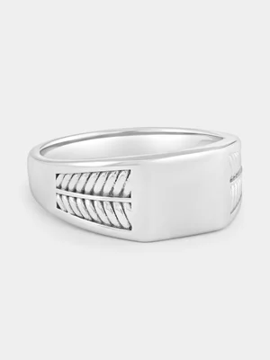 Sterling Silver Rectangle Feather Signet Ring