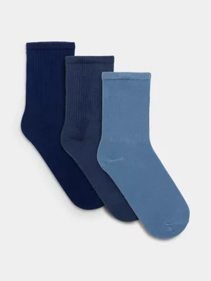 Exact Men's Blue and Navy 3-Pack Rib Ankle Socks
