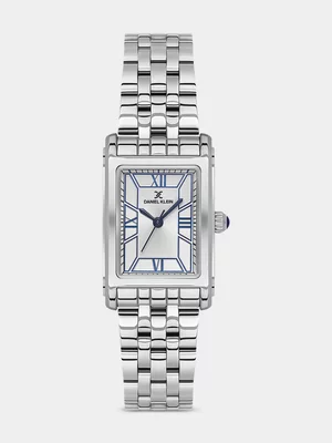 Daniel Klein Silver Plated Silver Tone Dial Rectangle Bracelet Watch 