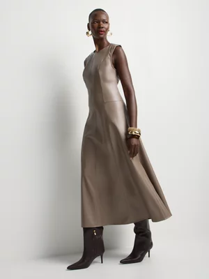 Luella Fit And Flare Pleather Maxi Dress