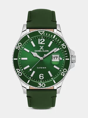 Daniel Klein Silver & Green Plated Green Dial Green Leather Watch 