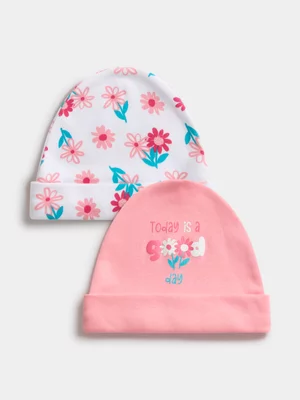 Jet Baby Girls Peony Daisies 2-Pack Beanies
