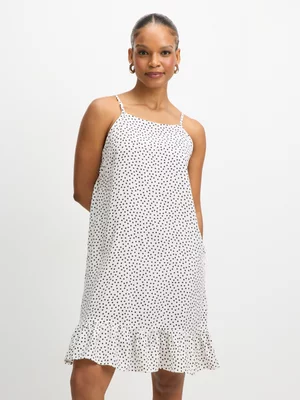 Jet Women's Cream Navy Viscose Strappy Frill Dress