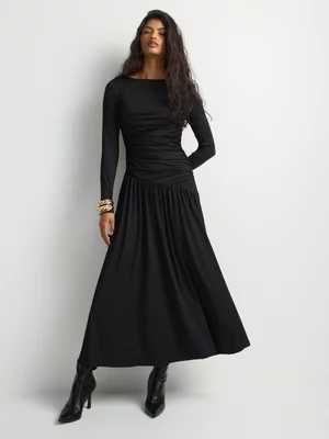Long Sleeve Slinky Knit Fit & Flare Dress