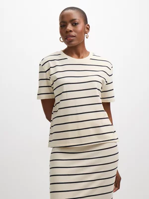Jet Women's Cream Navy Stripe Knit T-shirt