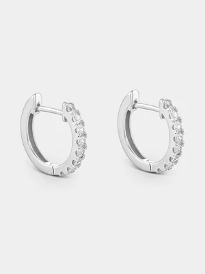 Sterling Silver Cubic Zirconia Pavé Mini Hoop Earrings   