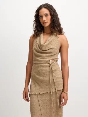 Exact Women's Beige Textured Halterneck Top