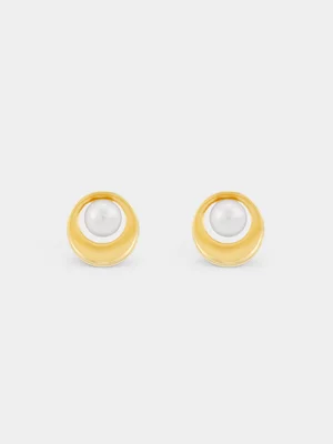 Gold Plated Sterling Silver Freshwater Pearl Orbit Stud Earrings