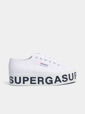 Women's Superga Lettering Platform White Sneaker