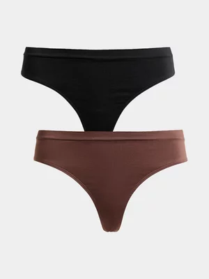 Exact Women's Black & Brown 2-Pack Seamless Thongs