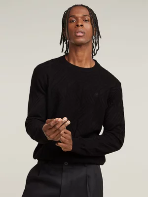 G-Star Men's Zig-Zag Structure Knitted Black Sweater