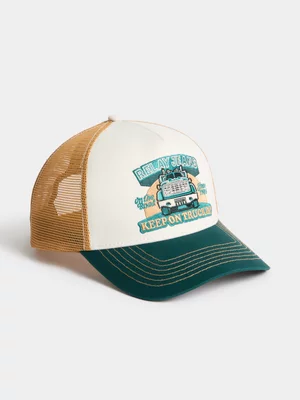 Relay Jeans Men's Embroidery White/Teal/Mustard Trucker Cap