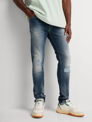 Union-DNM Men's Skinny Mid Wash Blue Jeans