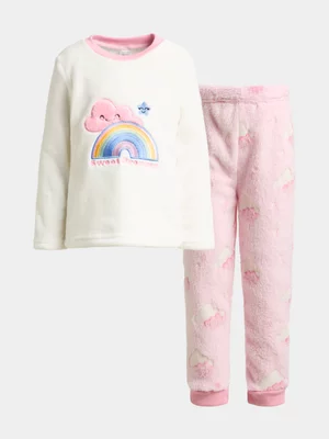 Jet Younger Girls White & Pink Rainbow Coral Fleece Pj Set