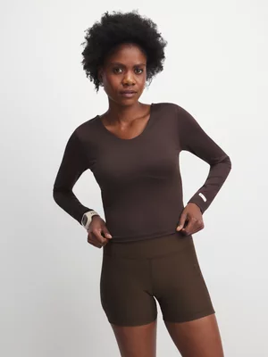 TS Womens Luxe Cropped Long Sleeve Chocolate Tee