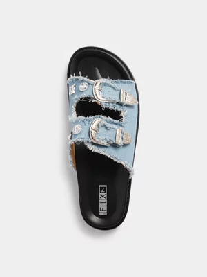 The FIX Women's Denim Double Strap Western Sandals