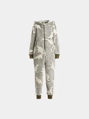 Exact Younger Boy's Grey Dino Glow In The Dark Onesie