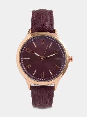 Jet Women’s Burgundy Analogue Watch With Saffiano Strap