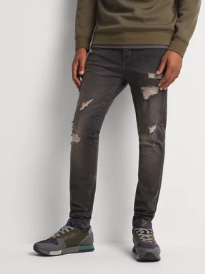 Relay Jeans Men's Super Skinny Rip and Repair Grey Denim