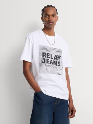Relay Jeans Men's Relaxed Fit White Graphic T-Shirt