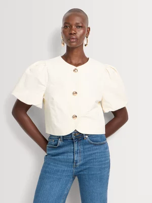 Button Through Puff Sleeve Shell Top