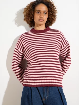 Women's Canvas Striped Jumper Burgundy & Pink
