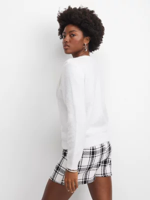 The FIX Women's White Fuzzy Bow Jumper