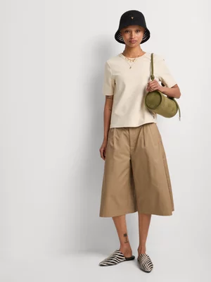 High Waist Pleated Bermuda Shorts