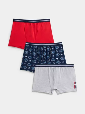 Jet Older Boys 3 Pack Blue Navy Soccer Gaming Trunks