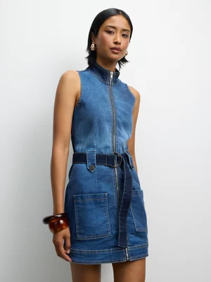 The FIX Women's Medium Wash Zip Thru Denim Dress