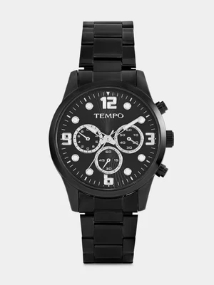 Tempo Black Plated Black Dial Chrono-Look Bracelet Watch 