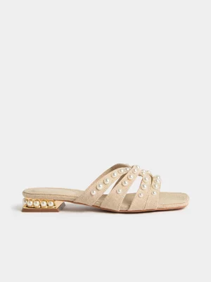 Luella Raffia Pearl Detail Sandals